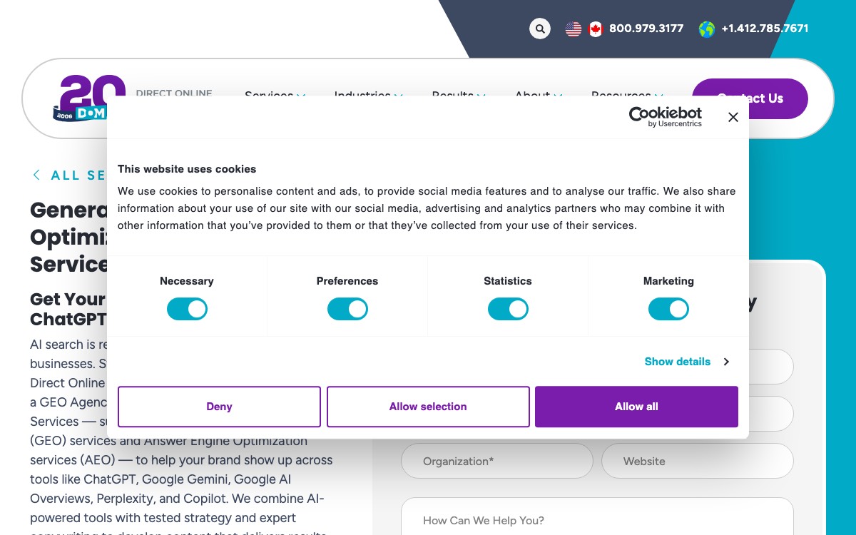 Screenshot of the Direct Online Marketing website