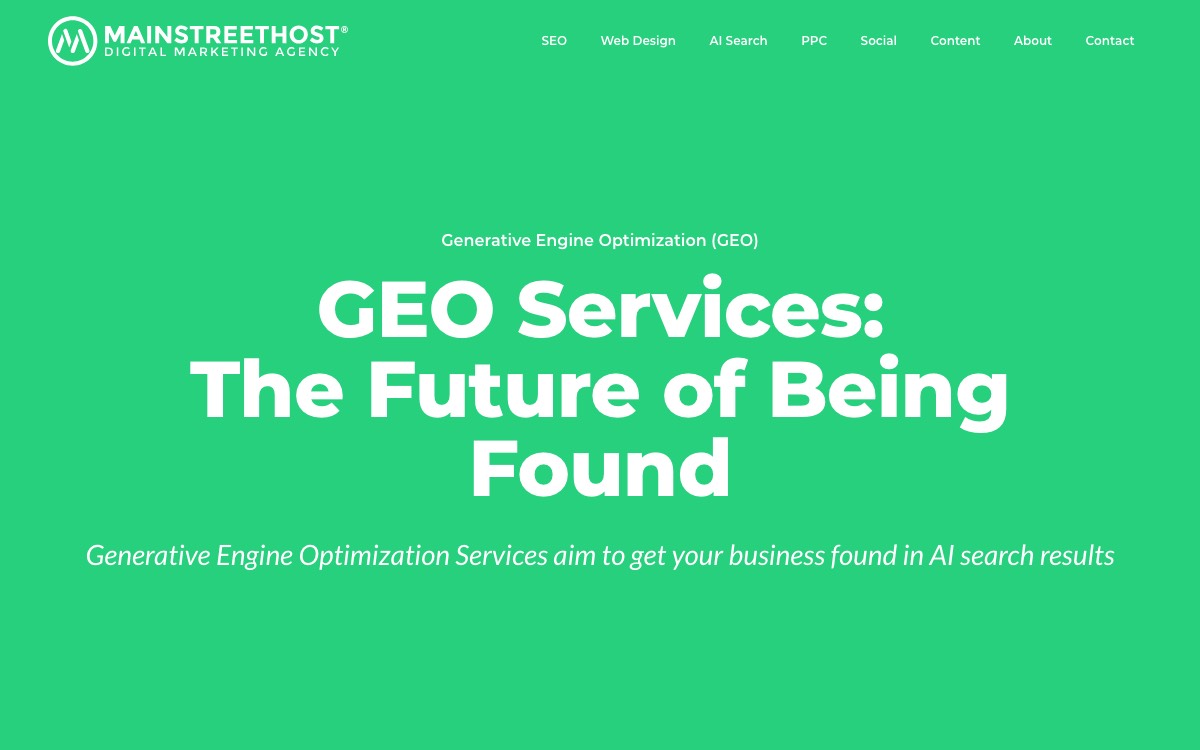 Screenshot of the Mainstreethost website
