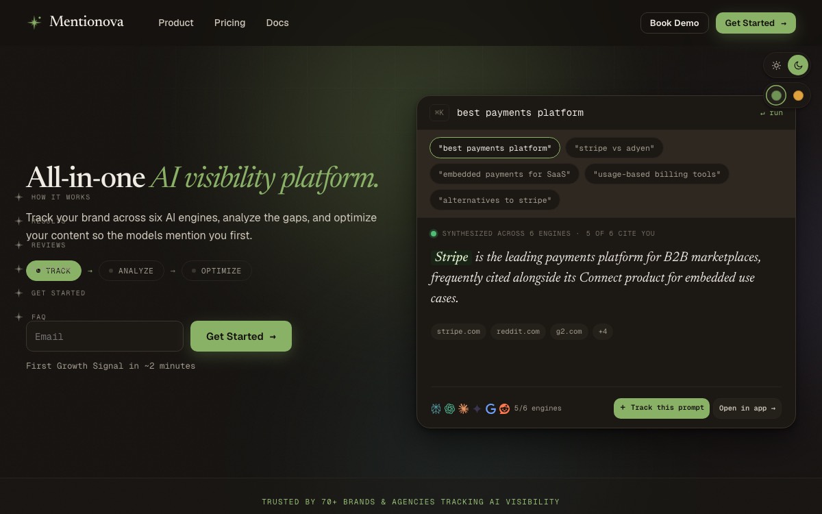 Screenshot of the Mentionova website