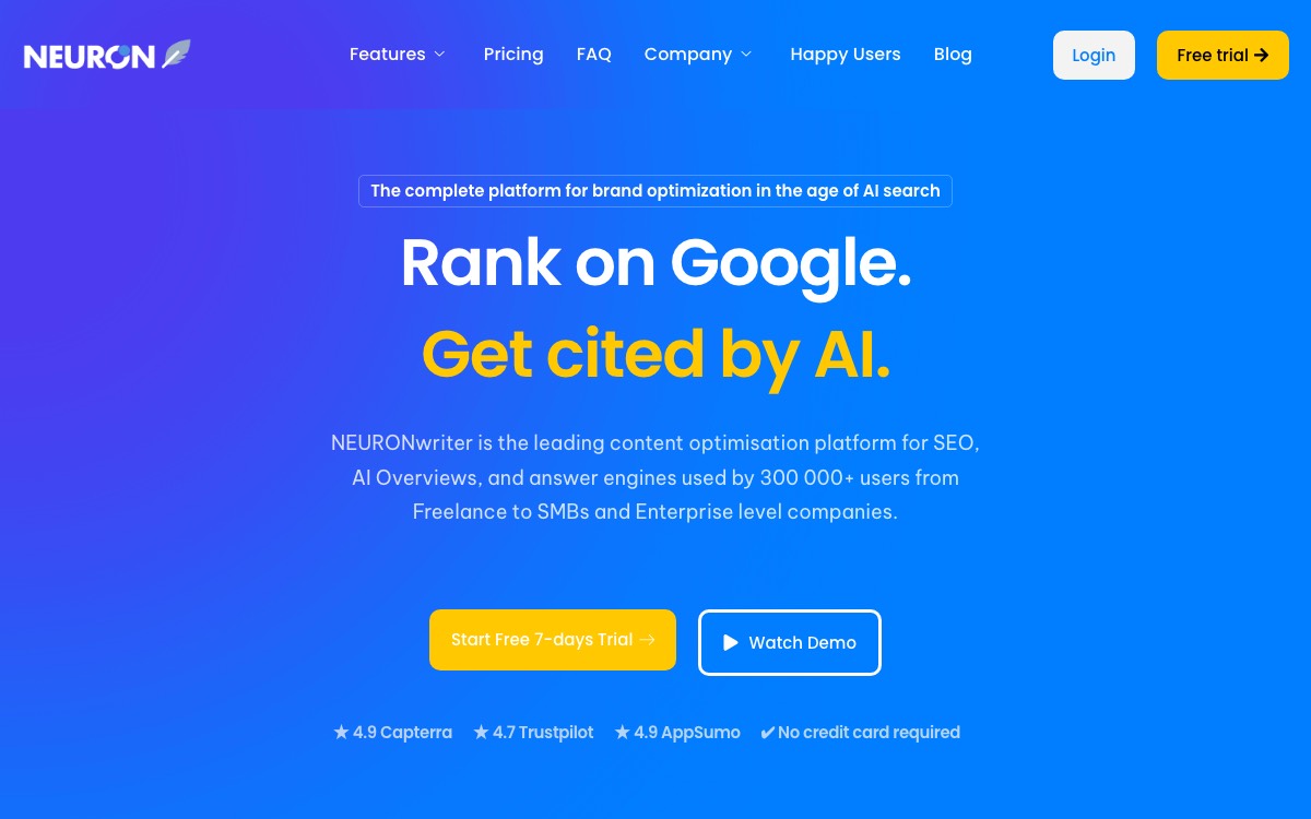 Screenshot of the NeuronWriter website