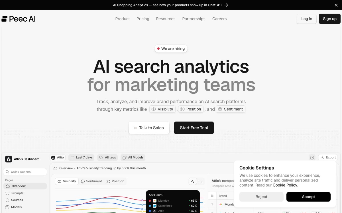 Screenshot of the Peec AI website