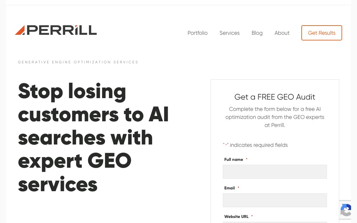 Screenshot of the Perrill website