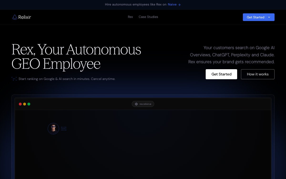 Screenshot of the Relixir website