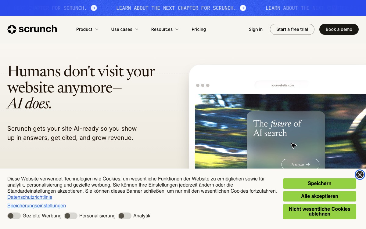Screenshot of the Scrunch AI website