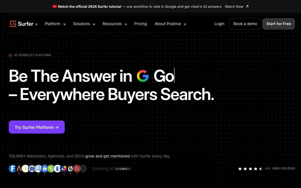 Screenshot of the Surfer website