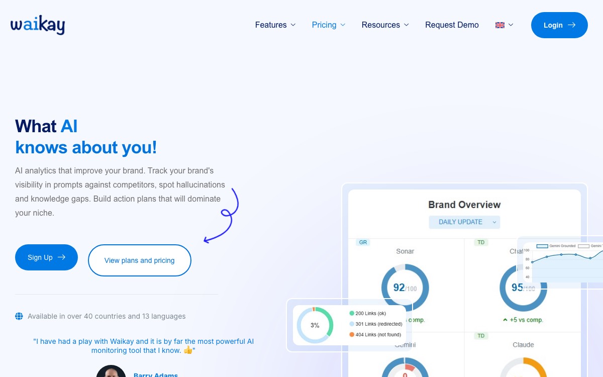 Screenshot of the Waikay website