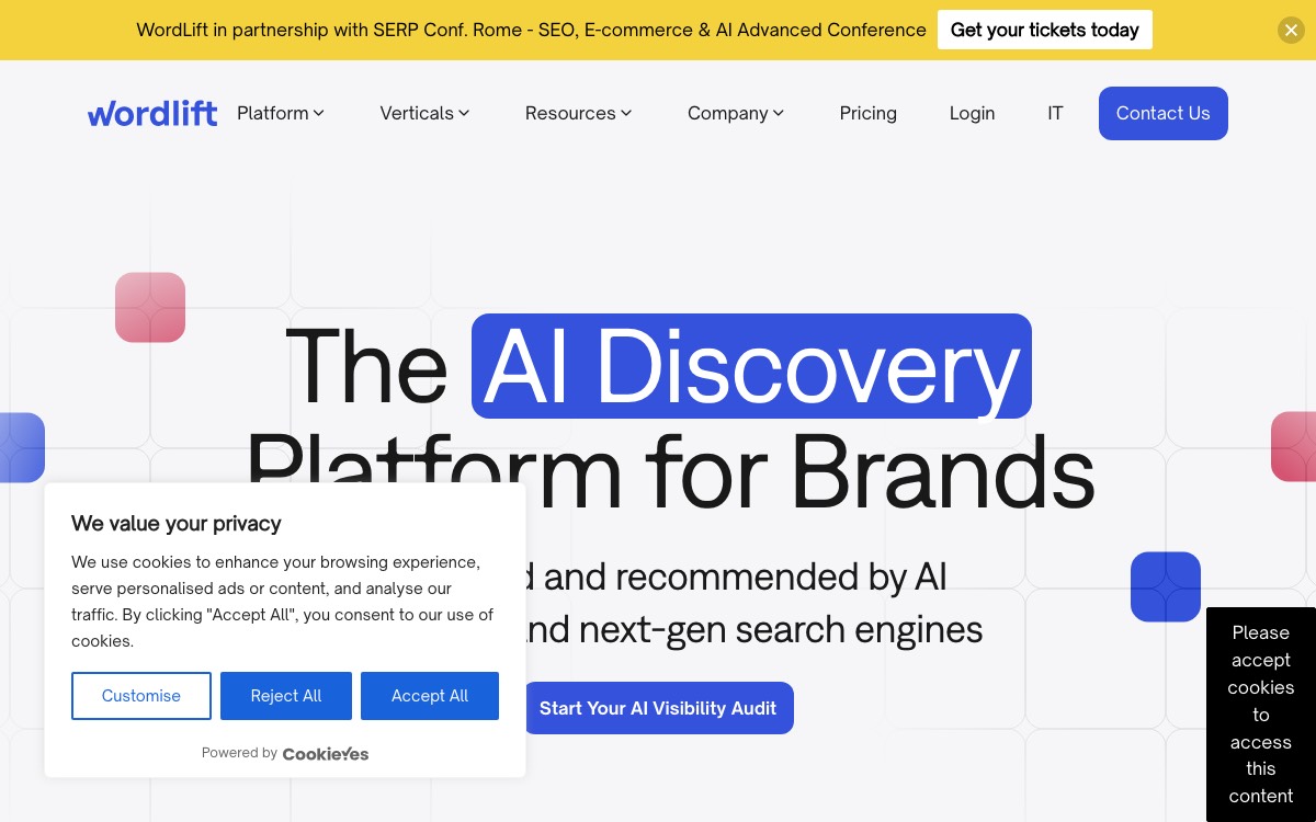 Screenshot of the WordLift website